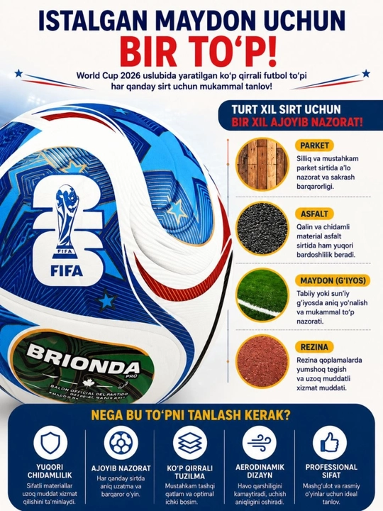 Футбольный мяч World Cup 2026 TRIONDA, тренировочный и игровой, размер 5