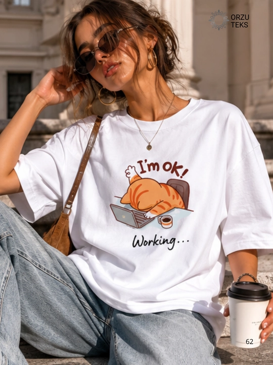 Mushukchalar printli ayollar uchun OVERSIZE paxtali futbolka, keng fasonli, ORZU-TEKS