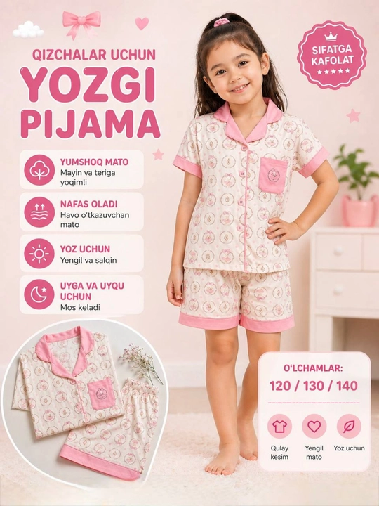 Bolalar pijamasi, qizlar uchun uy kiyimi, yozgi, yumshoq, qulay - 