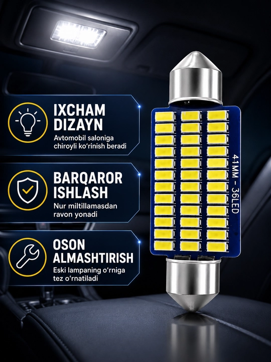 Светодиодная лампа  41мм 36LED 12V для освещения салона автомобиля машины диод LED