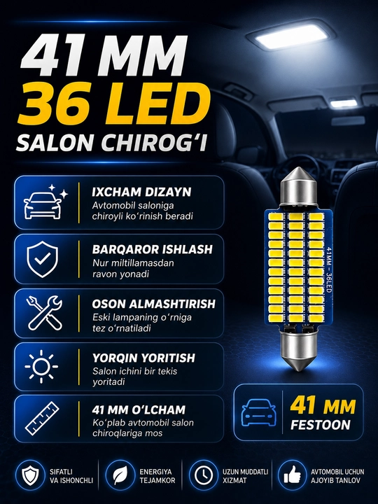 Светодиодная лампа  41мм 36LED 12V для освещения салона автомобиля машины диод LED