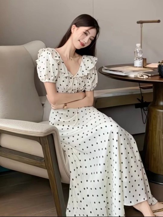 Ayollar ko‘ylagi, elegant yozgi, goroshkali ko‘ylak, voron yengli