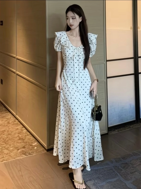 Ayollar ko‘ylagi, elegant yozgi, goroshkali ko‘ylak, voron yengli