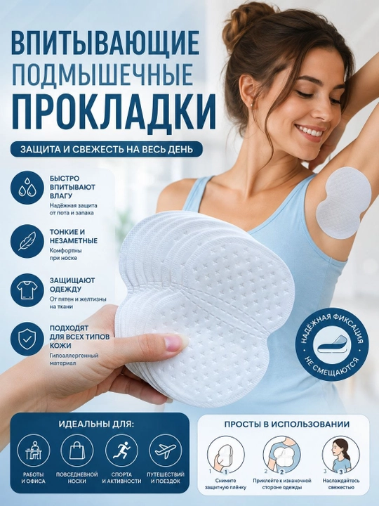 Впитывающие вкладыши для подмышек от пота и запаха - 