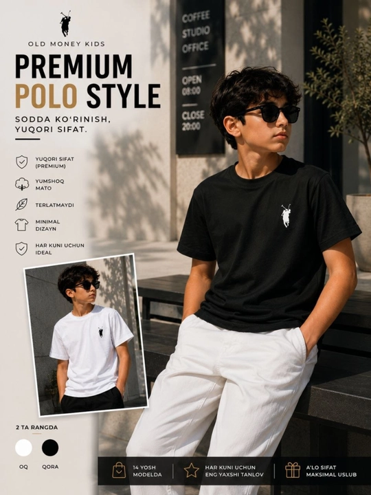O'g'il bolalar uchun trend futbolka — qora va oq premium model