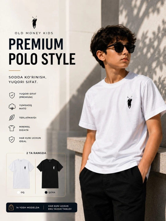 O'g'il bolalar uchun trend futbolka — qora va oq premium model