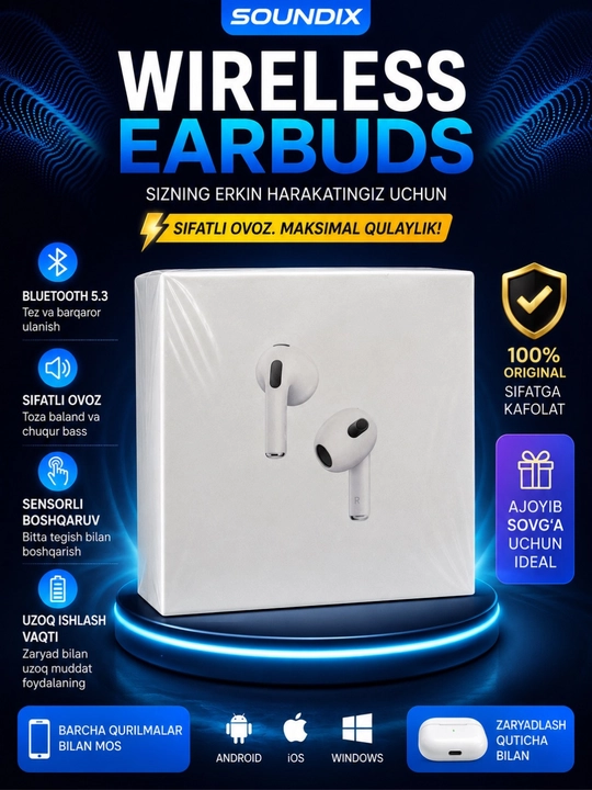 Simsiz naushnik Bluetooth 5.4 Hi-Fi stereo va sensorli boshqaruv, simsiz quloqchinlar - 