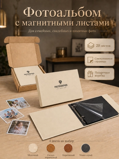 Большой семейный фотоальбом с магнитными листами, альбом для фото, самоклеящийся — ARTSPAC-MAGNALB-КРЕМОВ