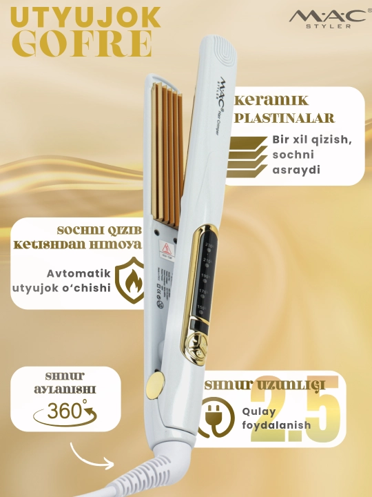 Professional soch uchun gafri dazmol MAC Stayler MC-5502, keramik plastinali