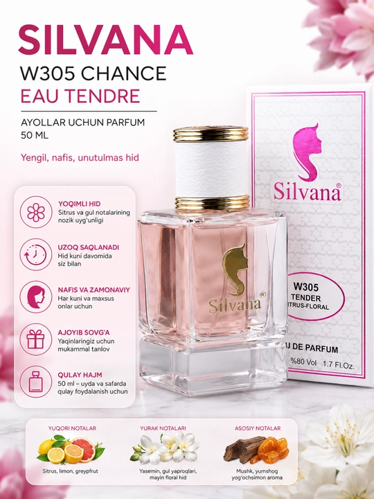 Silvana W305 женский парфюм 50 мл цитрусово цветочный аромат стойкие духи - 