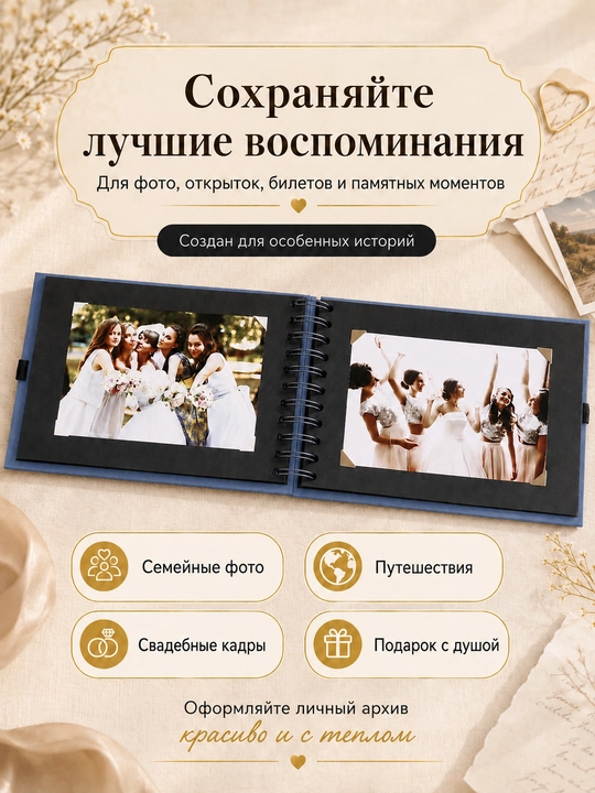 Фотоальбом детский, семейный, свадебный, скетчбук, альбом для фото, с черными листами
