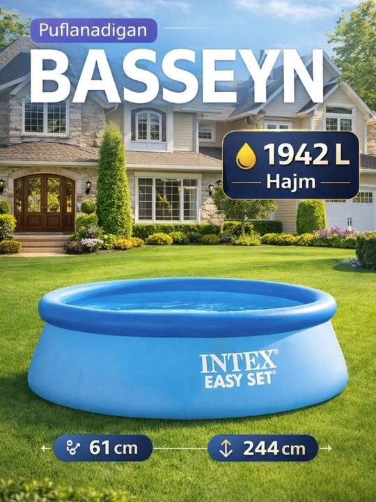 INTEX 28106 Easy Set shishiriladigan basseyn 244×61 sm - 