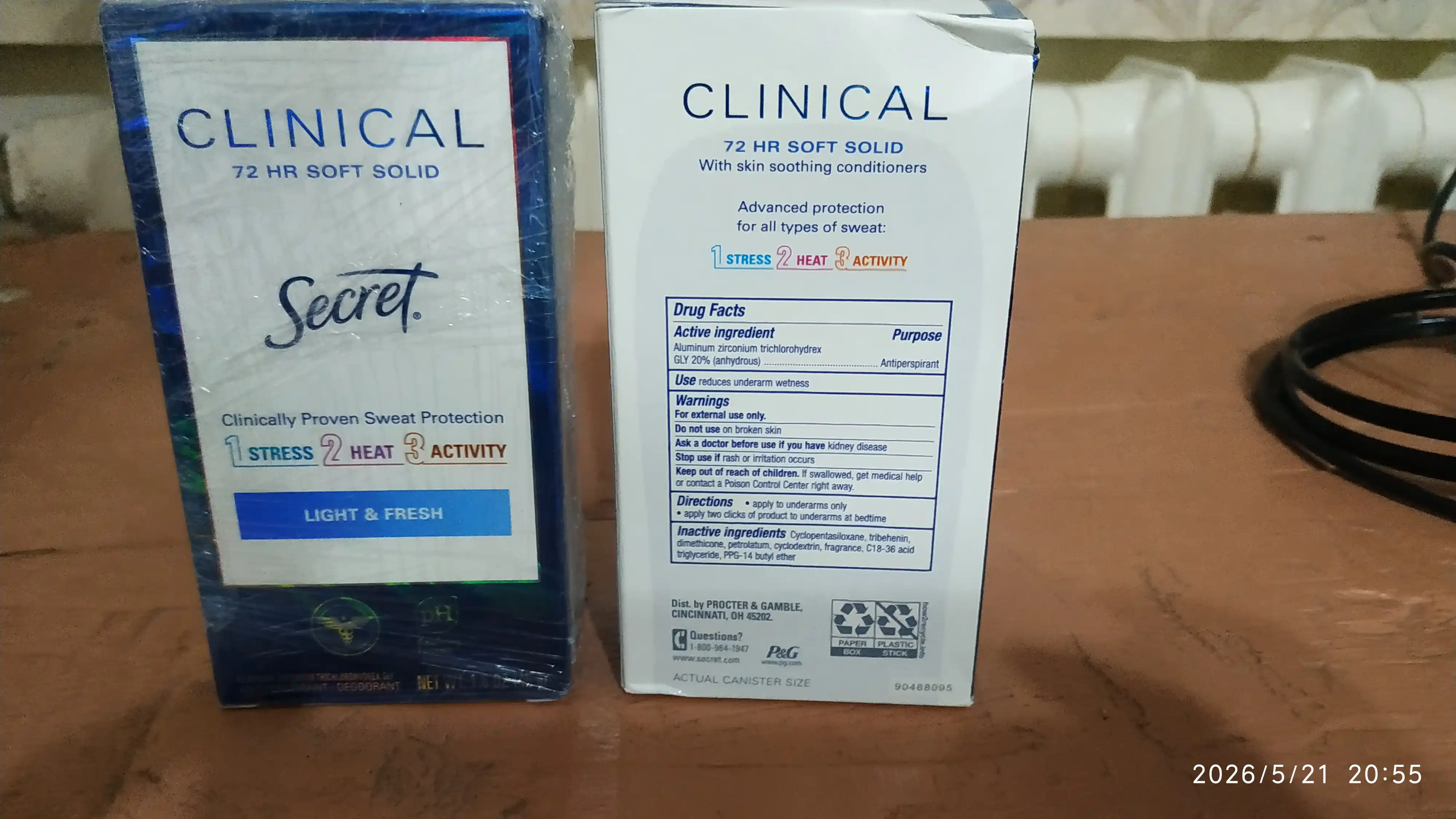 Secret Clinical 100ч защита, 45г, Light & Fresh, женский дезодорант-антиперспирант