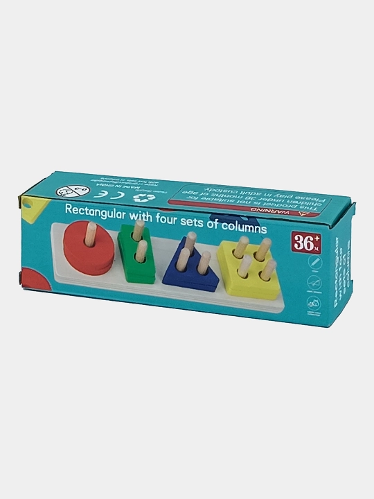 Yog'och sorter-piramidka 4 ta shakl va rangli bloklar bilan