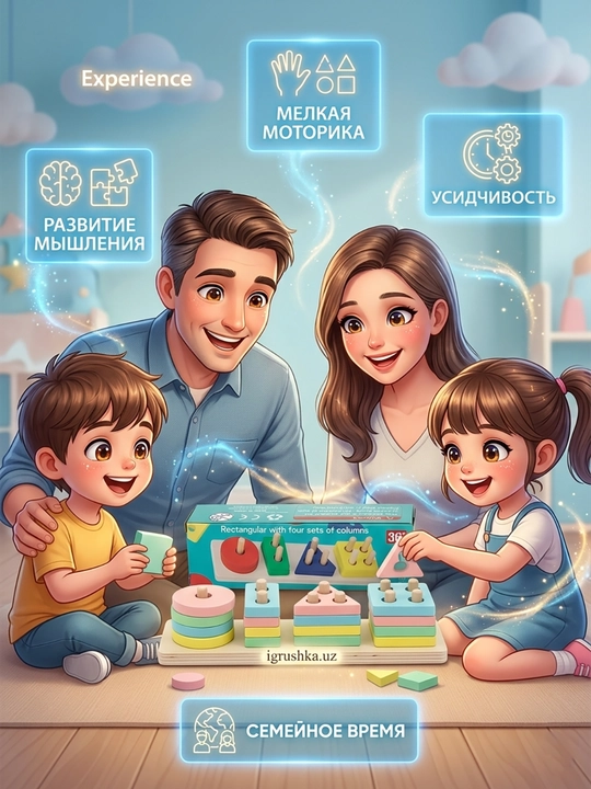 Yog'och sorter-piramidka 4 ta shakl va rangli bloklar bilan - 
