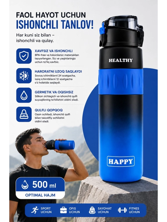 Suv va ichimliklar uchun termal butilka, 500 ml - 