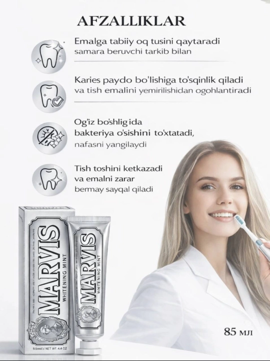 Marvis yalpizli oqartiruvchi tish pastasi - oqartiruvchi tish pastasi, 85 ml