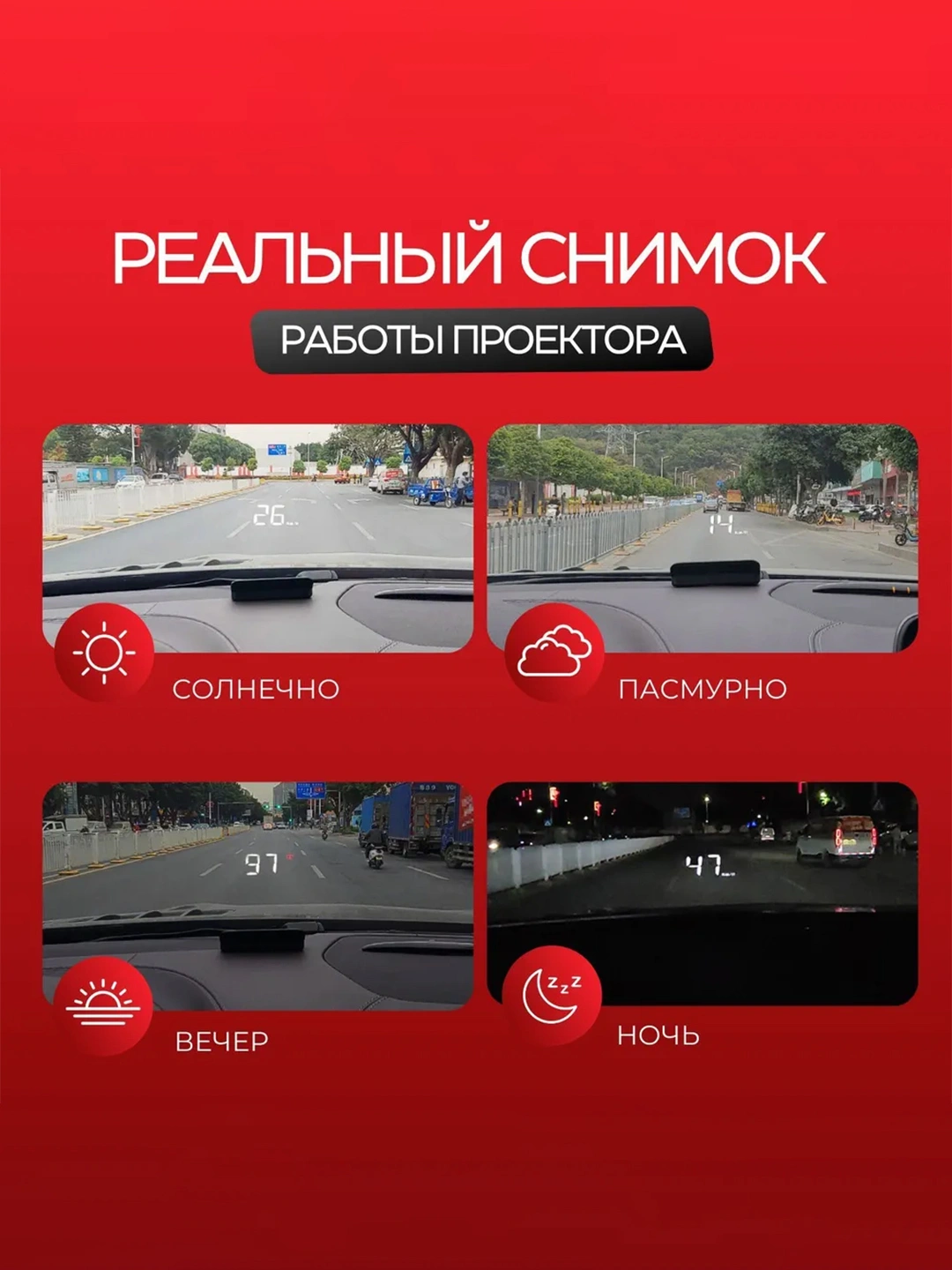 Spidometr, old oynaga o‘rnatilgan tezlik proyektori, universal proyeksion displey