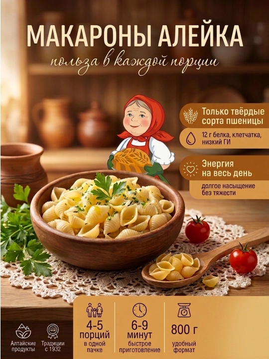 Spiral Makaron Aleyka, yuqori darajali, qo'shimchalar va bo'yoqlarsiz, 800 g