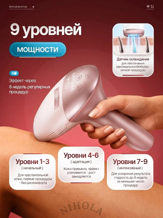Фотоэпилятор лазерный с технологией IPL, с охлаждением, депиляция, набор, для лица и тела