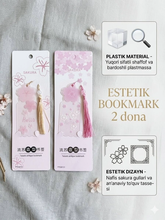 Estetik bookmark, xatcho`p, yoqimli va chiroyli dizaynda, zakladka, 2 dona - 