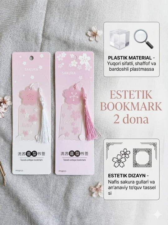 Estetik bookmark, xatcho`p, yoqimli va chiroyli dizaynda, zakladka, 2 dona - 