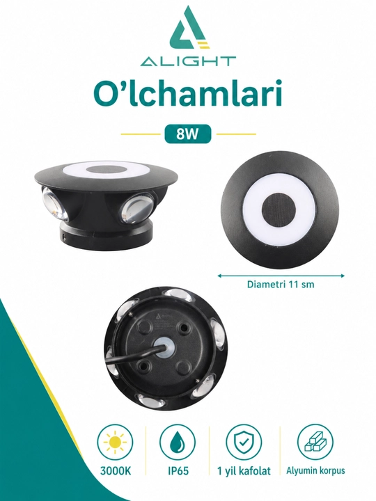 Fasad va interyer uchun Alight svetodiodli yoritgichi, devorga o‘rnatiladigan, IP65