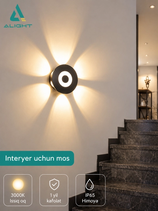 Fasad va interyer uchun Alight svetodiodli yoritgichi, devorga o‘rnatiladigan, IP65