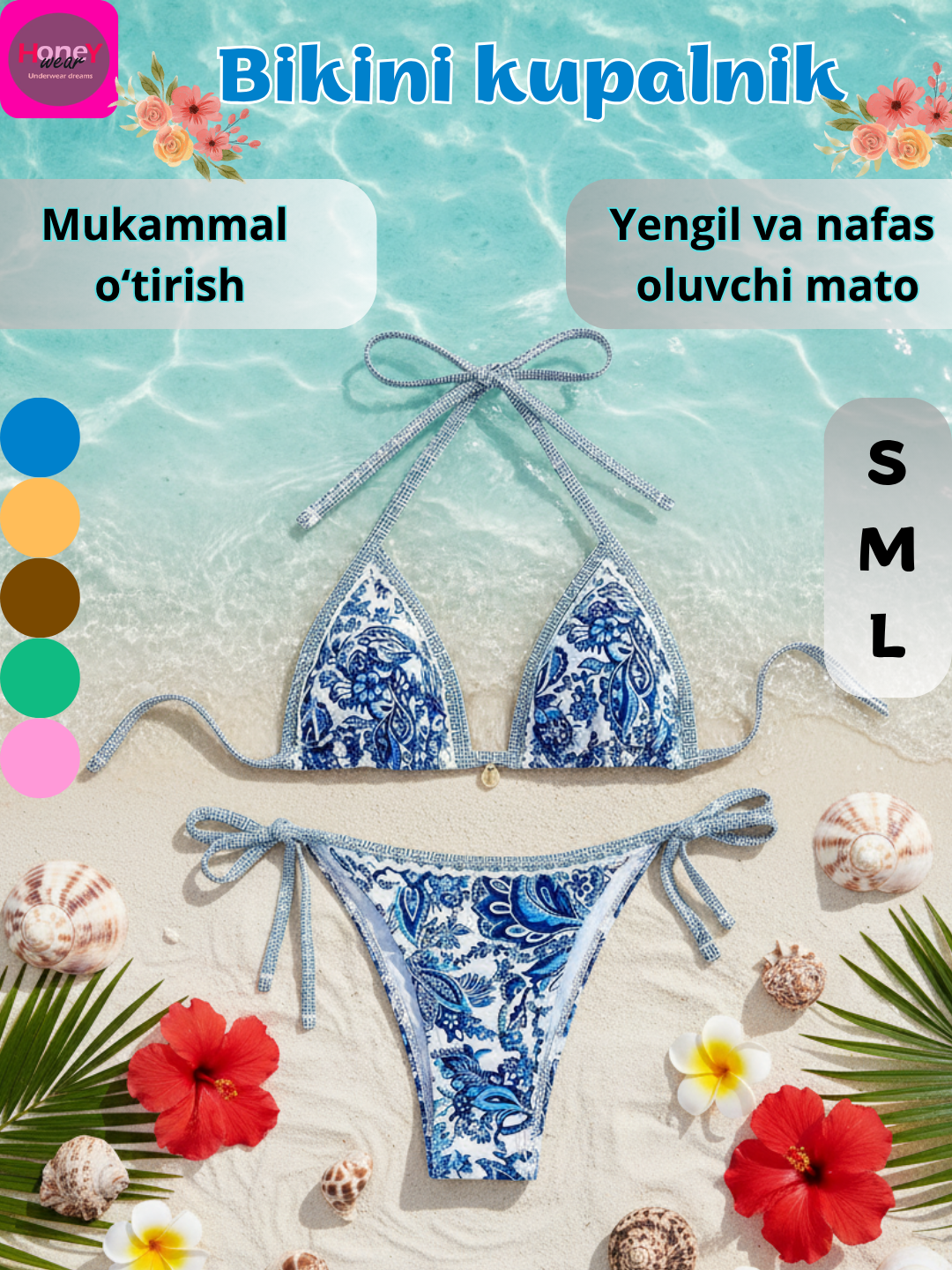 Ayollar bikinili suzish kostyumi, ikki qismli, 5 ta rang