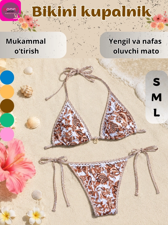 Ayollar bikinili suzish kostyumi, ikki qismli, 5 ta rang - 