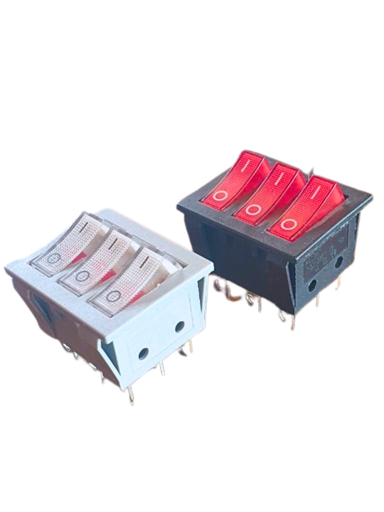 Выключатель тройной KCD3-1 15A 250V с подсветкой, чёрный и серый, 2 шт