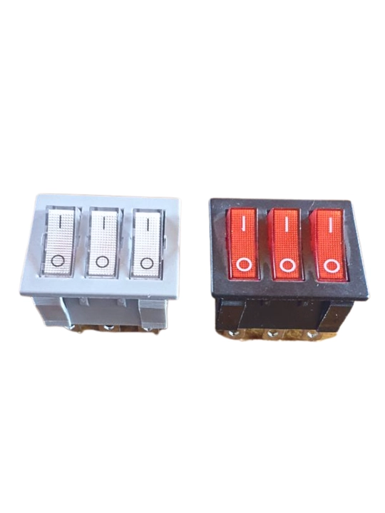 Выключатель тройной KCD3-1 15A 250V с подсветкой, чёрный и серый, 2 шт