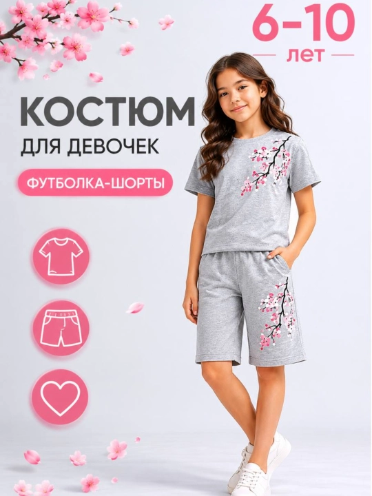 Dvoyka qizlar uchun, Qizlar uchun komplekt, Yozgi dvoyka qizlar uchun, Futbolka shorti - 