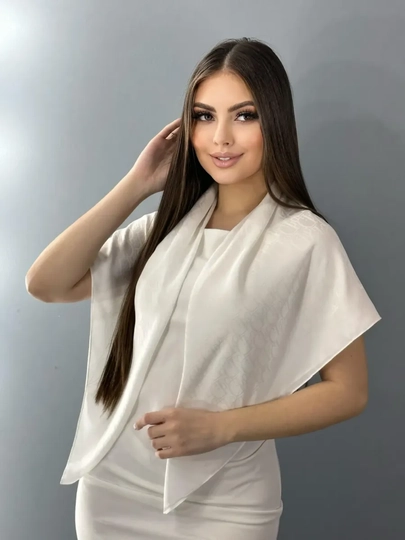 Шелковый платок DIOR, шарф, хиджаб — NOZCOL-SOFIYA-БЕЛЫЙ