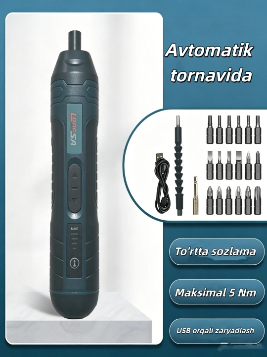 Simsiz elektr tornavida (105 ta 1 da)  Magnit uchi va LED chiroqli 105 qismli bit to'plami