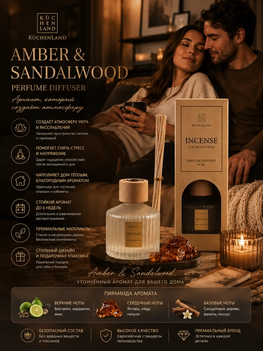 Uy aromatik diffuzor INCENSE KüchenLand 80 ml — premium xushbo‘y hid tarqatuvchi diffuzor