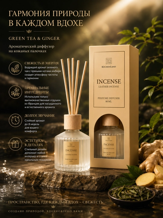 Uy aromatik diffuzor INCENSE KüchenLand 80 ml — premium xushbo‘y hid tarqatuvchi diffuzor