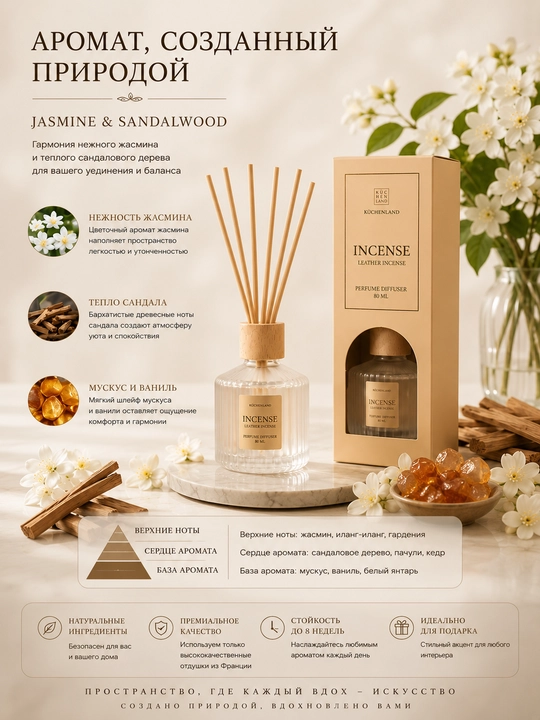 Uy aromatik diffuzor INCENSE KüchenLand 80 ml — premium xushbo‘y hid tarqatuvchi diffuzor