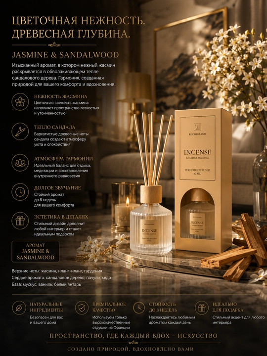 Uy aromatik diffuzor INCENSE KüchenLand 80 ml — premium xushbo‘y hid tarqatuvchi diffuzor