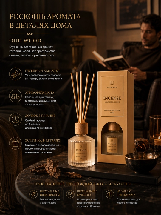 Uy aromatik diffuzor INCENSE KüchenLand 80 ml — premium xushbo‘y hid tarqatuvchi diffuzor
