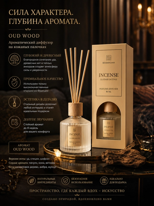 Uy aromatik diffuzor INCENSE KüchenLand 80 ml — premium xushbo‘y hid tarqatuvchi diffuzor