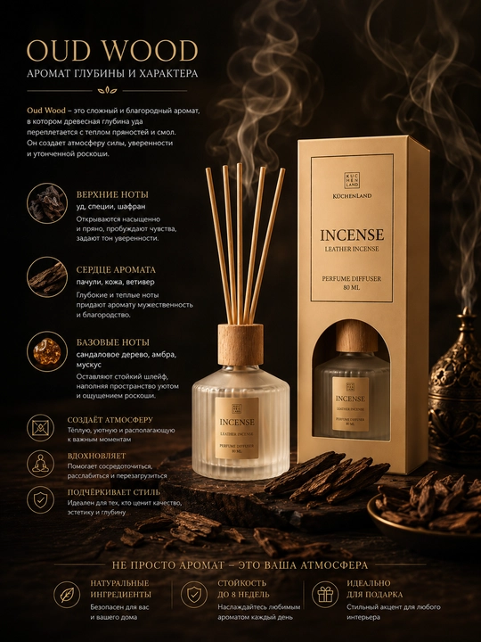 Uy aromatik diffuzor INCENSE KüchenLand 80 ml — premium xushbo‘y hid tarqatuvchi diffuzor