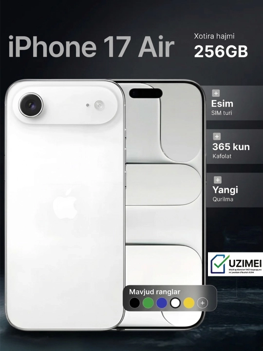 Smartfon Apple iPhone Air 256 GB, kuchli protsessorli ingichka flagman - 