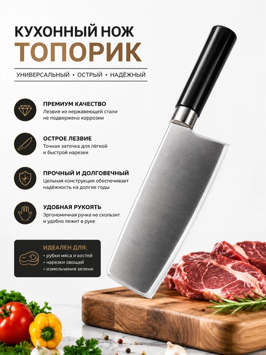 Набор кухонных ножей 5 видов, нержавеющая сталь, черная ручка - 