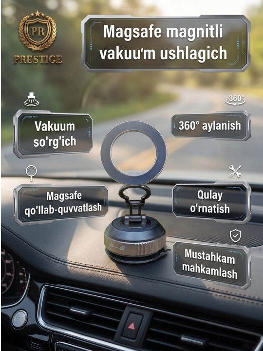 Avtomobil magnit telefon ushlagichi Magsafe RH-37, 360° buriluvchi vakuumli derjatel