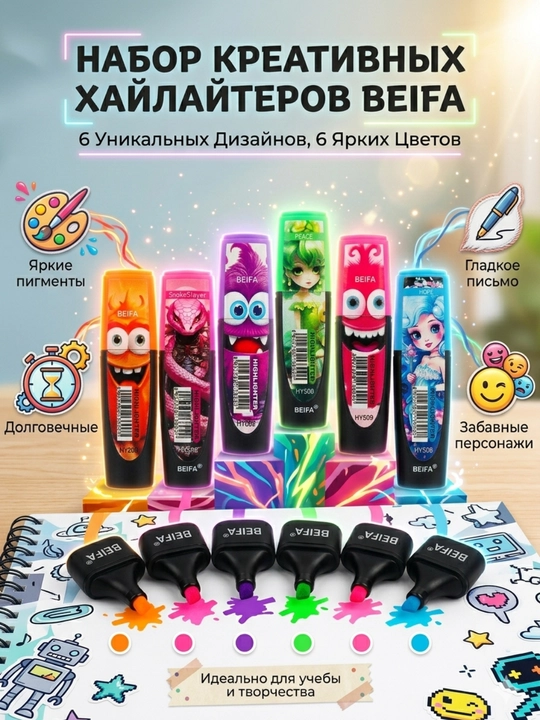 Текст-маркер Beifa HY509-V0301.1, 6 цветов - 