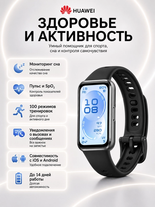 Фитнес браслет HUAWEI Band 11 AMOLED Bluetooth 6.0 14 дней автономности 5ATM