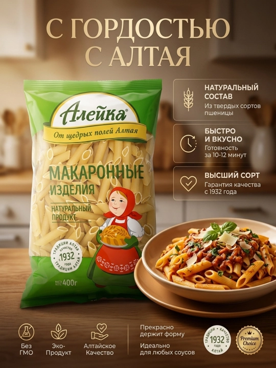 Макароны Перья рифленные "Алейка", высший сорт, без добавок и красителей,  400 гр - 