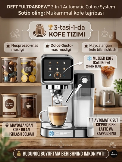 Кофемашина для дома и офиса DEFT DT-009 3 в 1 Nesspreso, капсула Dolce Gusto — AVURA-DEFT009
