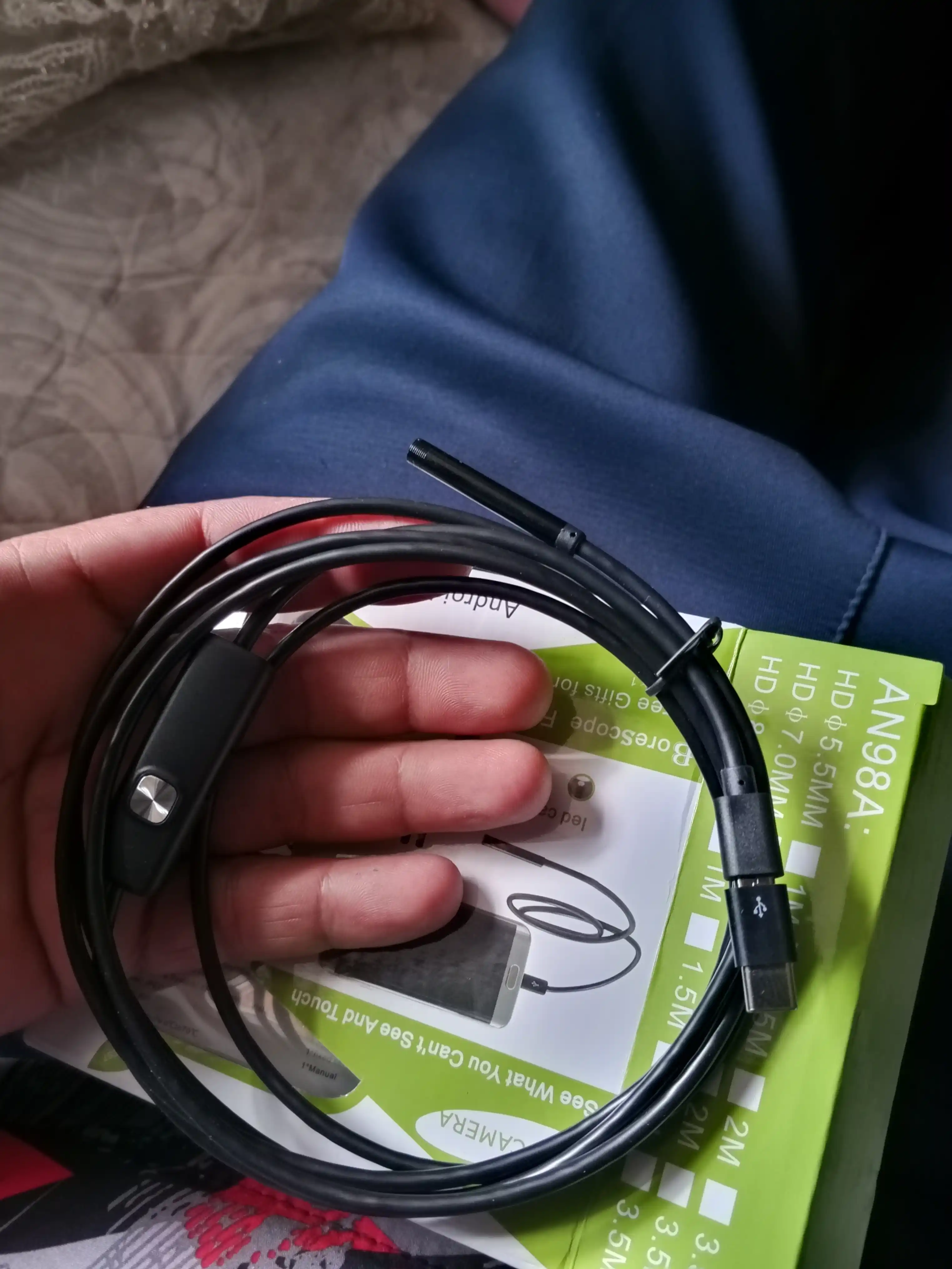 Эндоскоп-зонд для авто: гибкая видеокамера для двигателя и труб, IP67, USB/Type-C, 2м